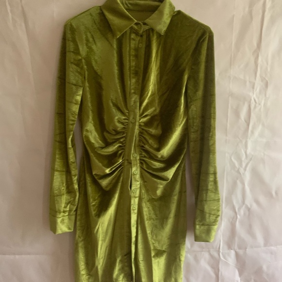 Emerald velvet button up dress - Picture 6 of 7